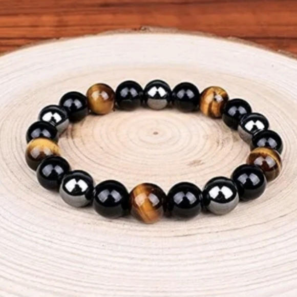 🖤🤎Unisex Natural Black Obsidian Hematite Tiger Eye Stone Combination Bracelet - Picture 2 of 13